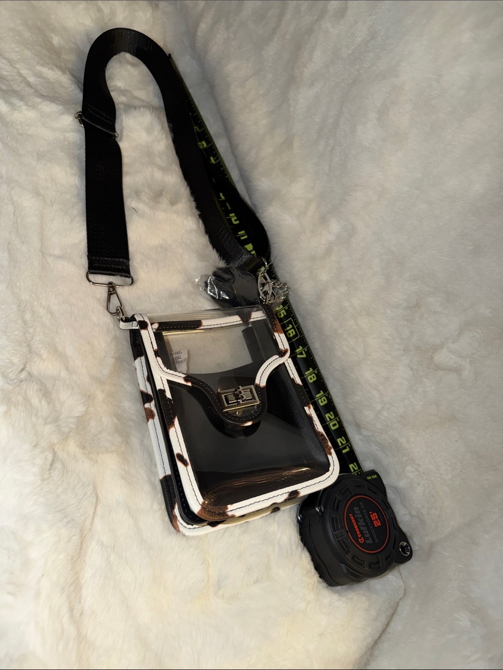 Clear Cowhide-Trim Crossbody Phone Bag - Black/White